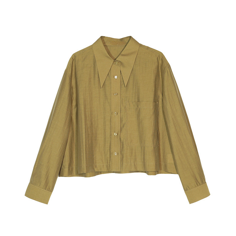 Long pointed collar transparent tencel shirt | 10 color