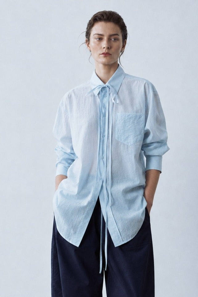Lyocell-blend wrinkle texture blouse | 4 color