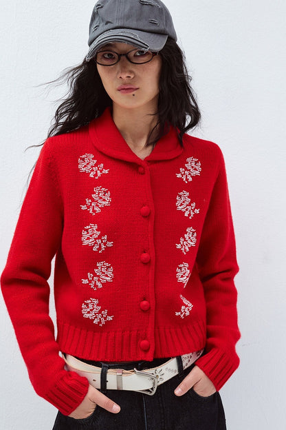 100% sheep wool hand-beaded rose cardigan | 3 color