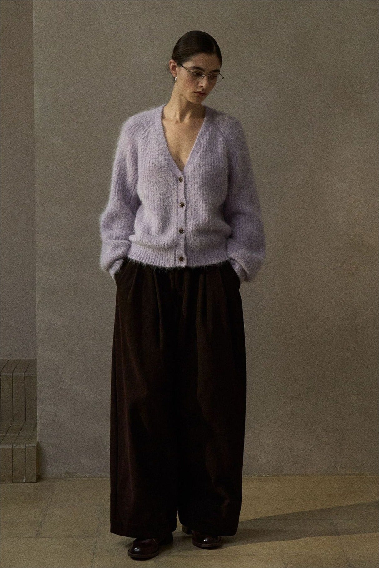 Cárdigan de cuello en V con textura esponjosa en mezcla de alpaca | 4 colores