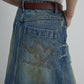 100 cotton embroidery A-line denim skirt | 2 color