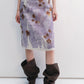 100% linen print raw edge straight skirt | 2 color