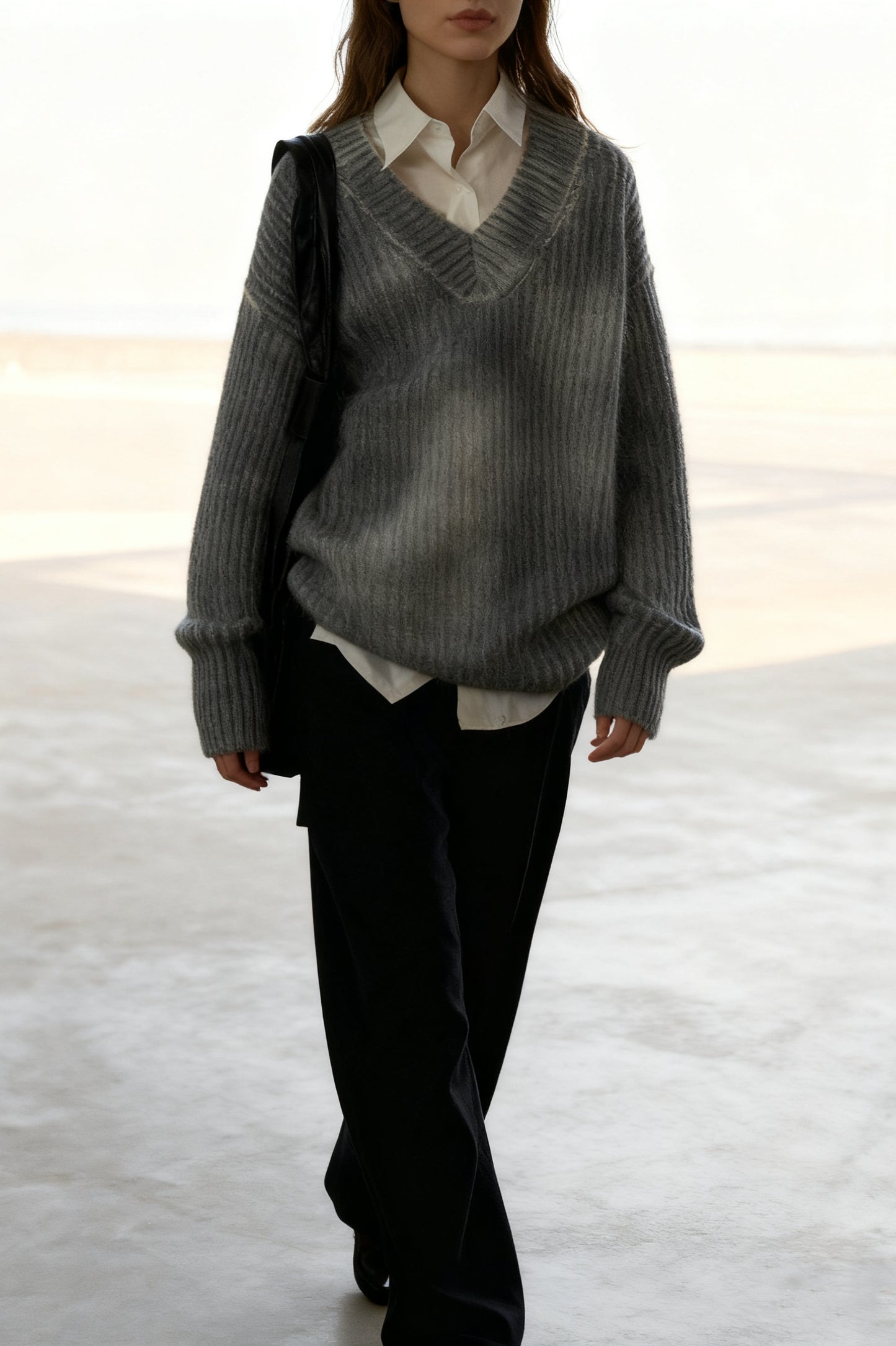 Chunky knit loose-fit V-neck drape sweater | 4 color