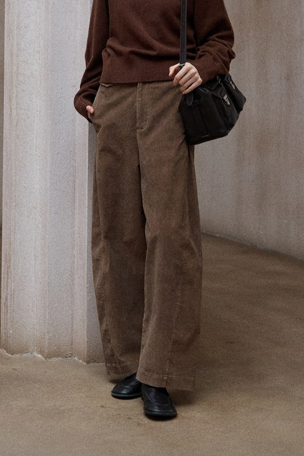 Cotton blend relaxed-fit curved leg corduroy pants | 3 color