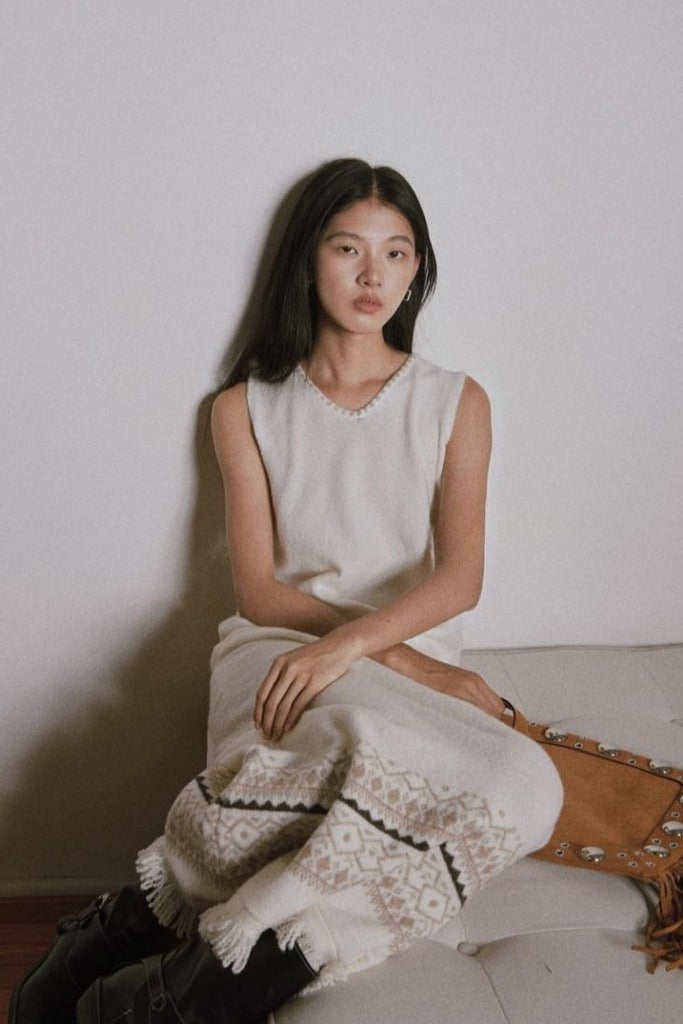 Fair-isle knit v-neck dress | 3 color