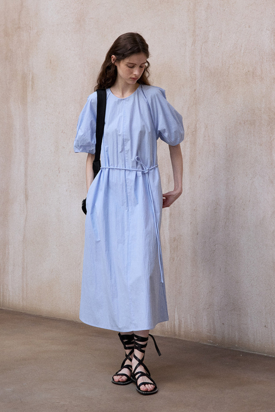 Vestido de manga peplum de tejido texturizado de mezcla de algodón