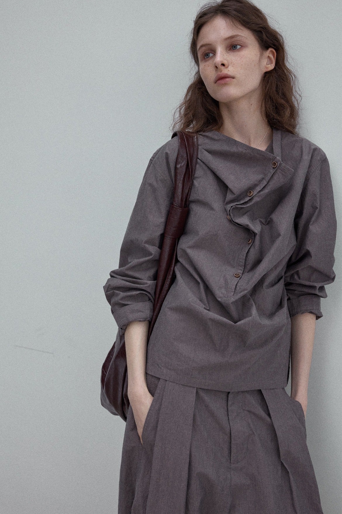 Camisa informal de cuello alto, corte holgado, 100% algodón | 3 colores