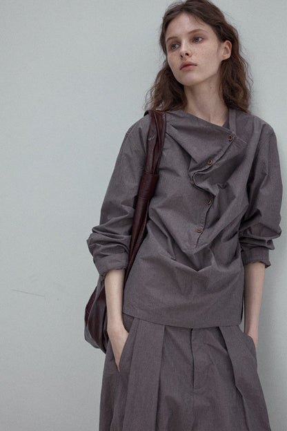 Chemise décontractée à col châle 100 % coton, coupe ample | 3 couleurs