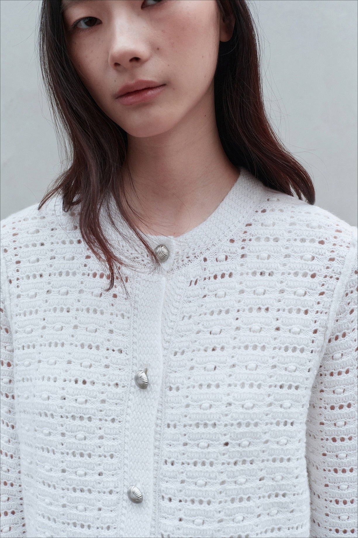 Cárdigan de punto calado en mezcla de lana | 2 colores