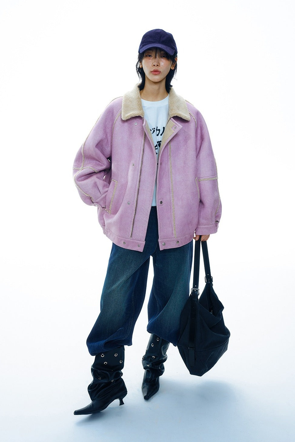 Contrast design oversized bomber jacket | 3 color