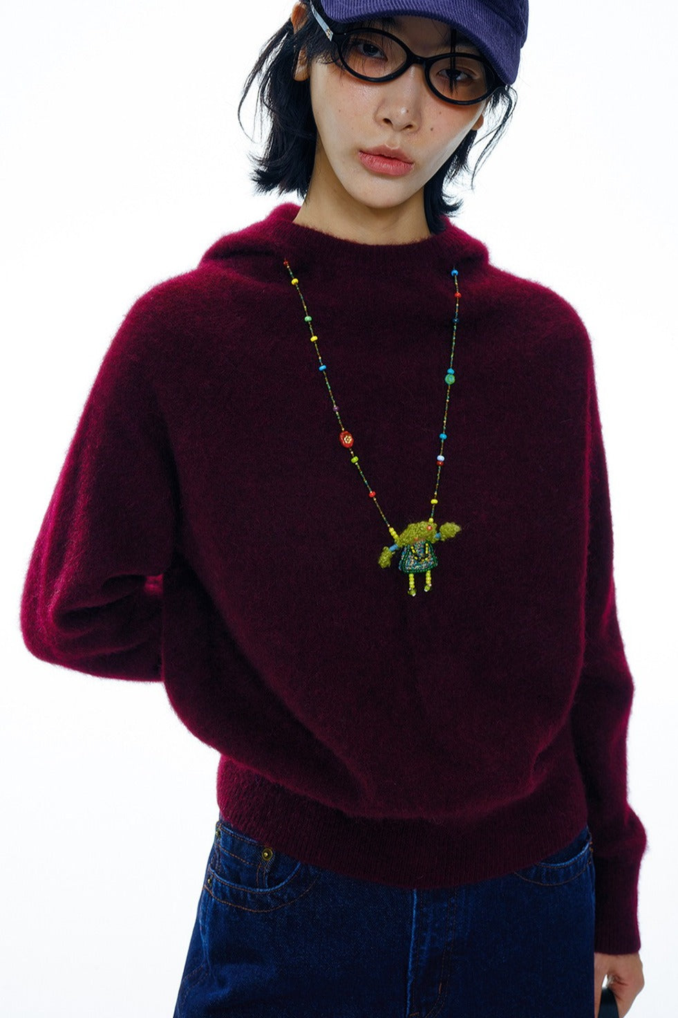 Yak down blend solid hue hoodie sweater | 4 color