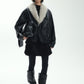 Retro-style fur-trimmed collar PU bomber puffer jacket | 2 color