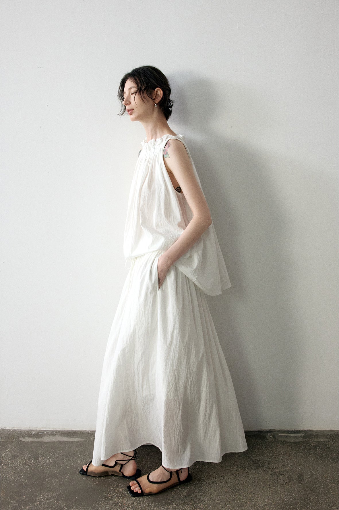 [Wandering organ] Viscose blend textured peplum waist skirt | 4 color