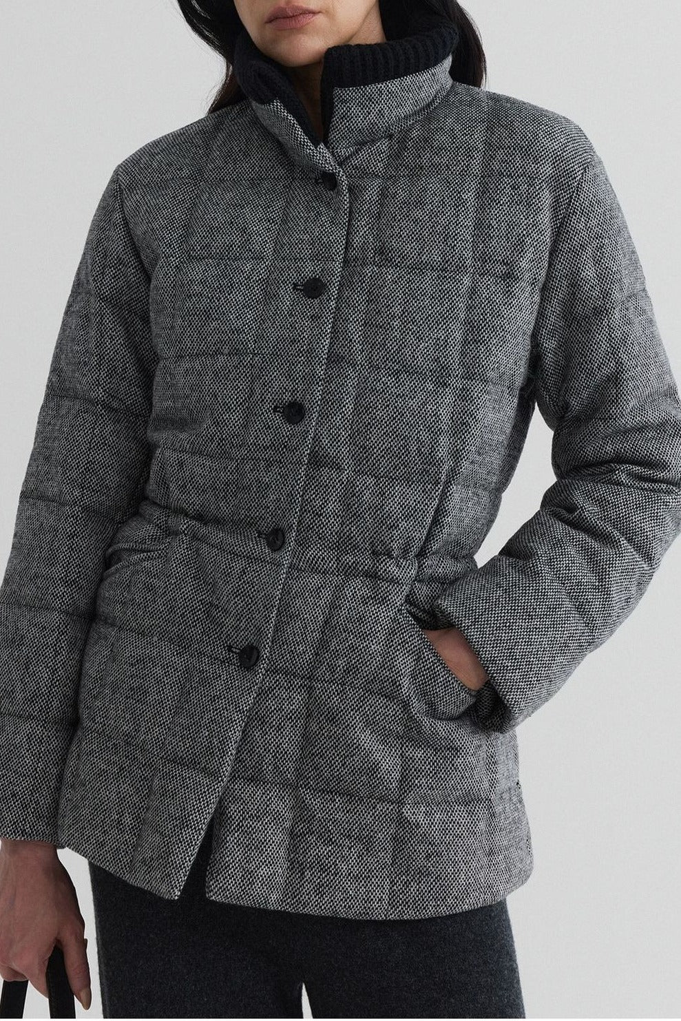 Wool blend fabric with duck down quilted down jacket | 2 color