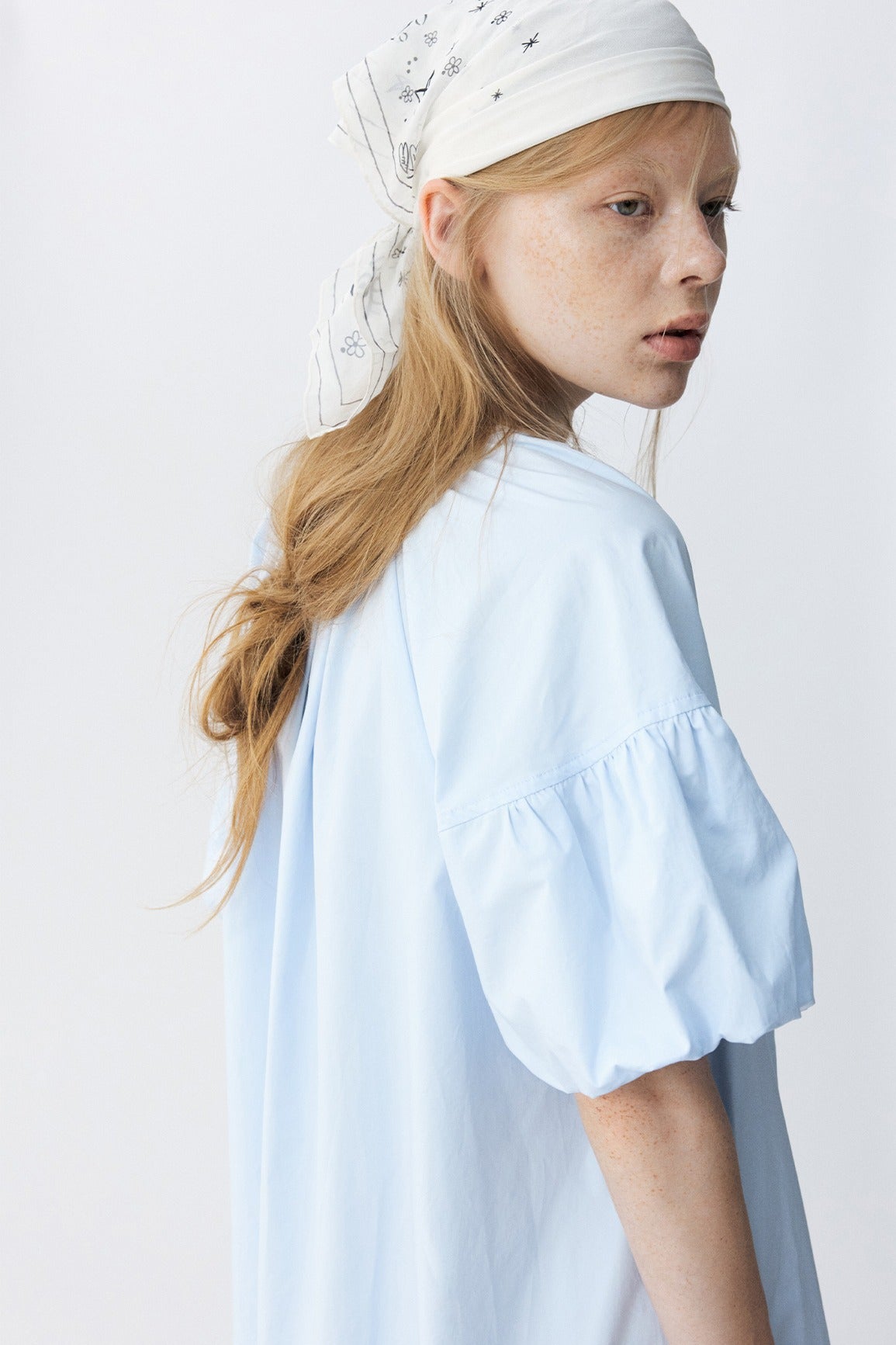100% cotton bubble sleeves relaxed-fit dress | 4 color