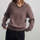 Wool blend contrasting stripes V-neck sweater | 4 color