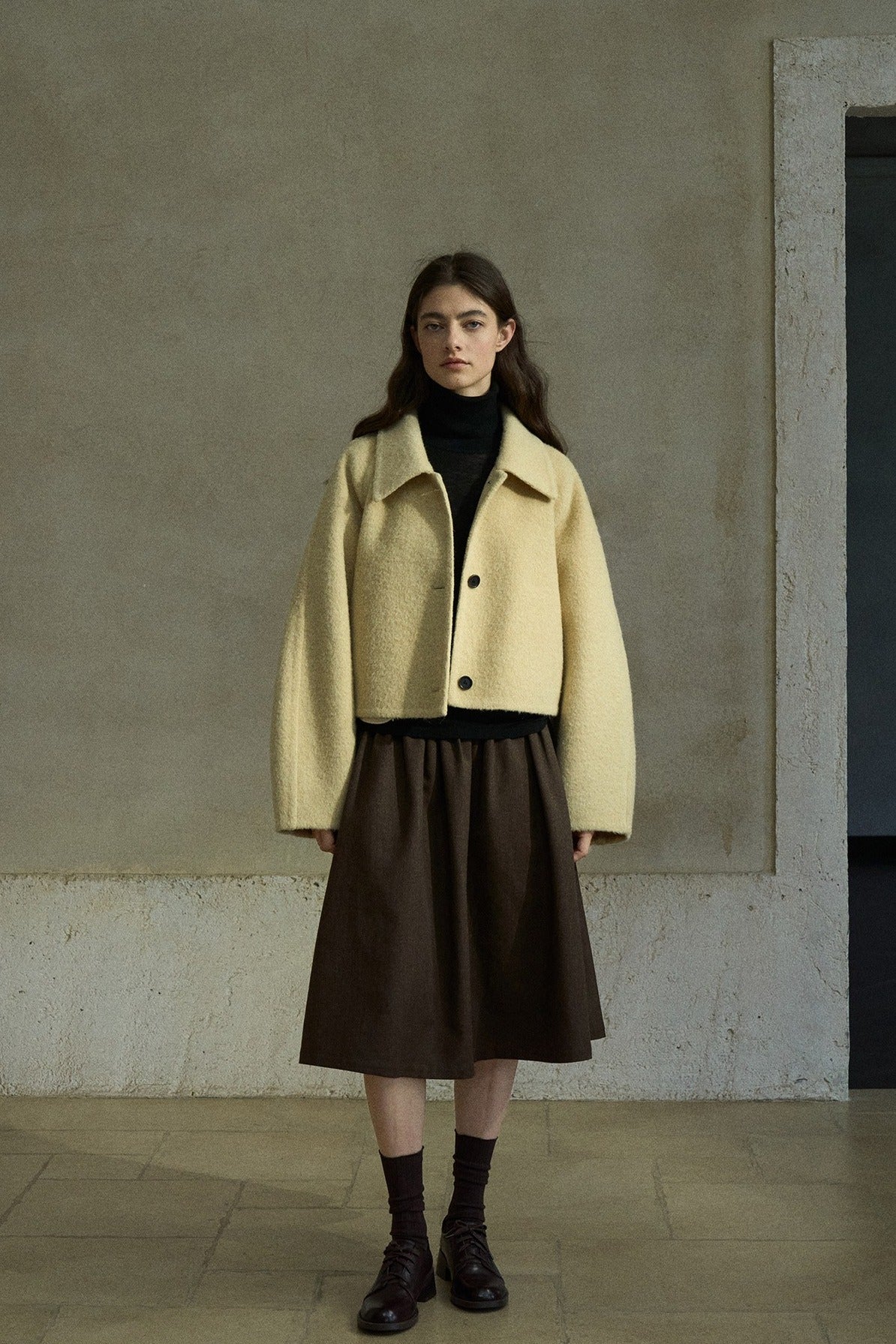 Wool blend lapel cropped fit jacket | 3 color