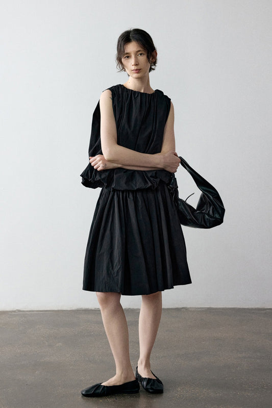 Cotton paper-like textured half skirt | 3 color