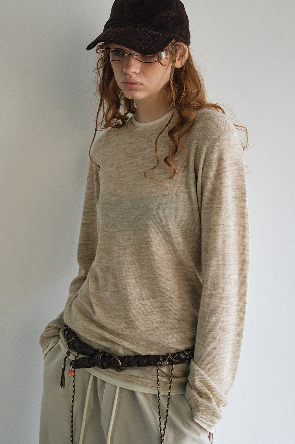 Acrylic-linen fake two-piece lightweight knitwear | 3 color