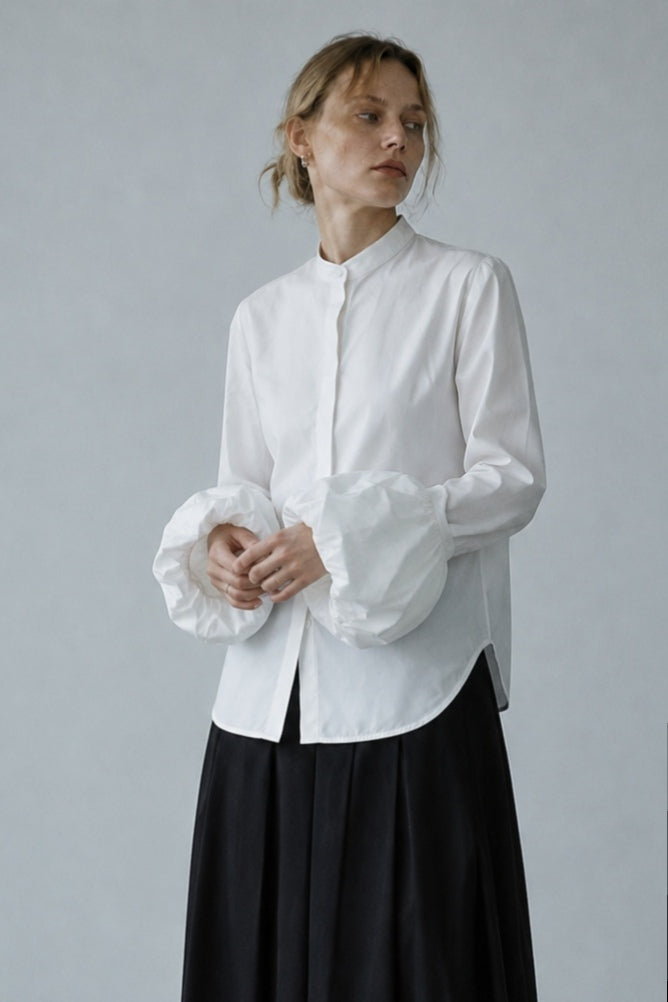 Romantic 100% cotton balloon sleeves shirt | 2 color