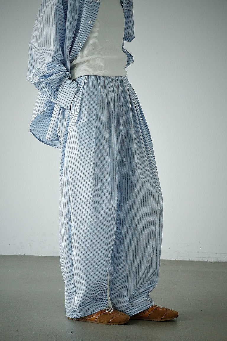 100% cotton stripes wide-leg pants