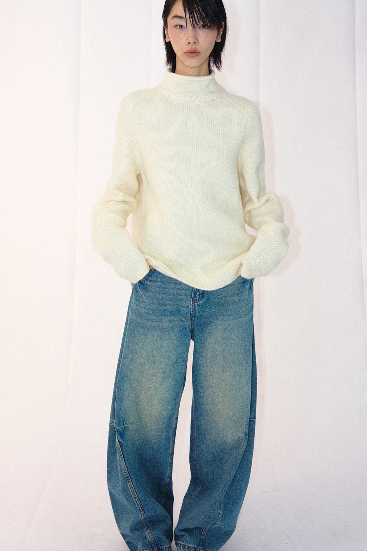 Wool blend relaxed high-neck sweater | 3 color