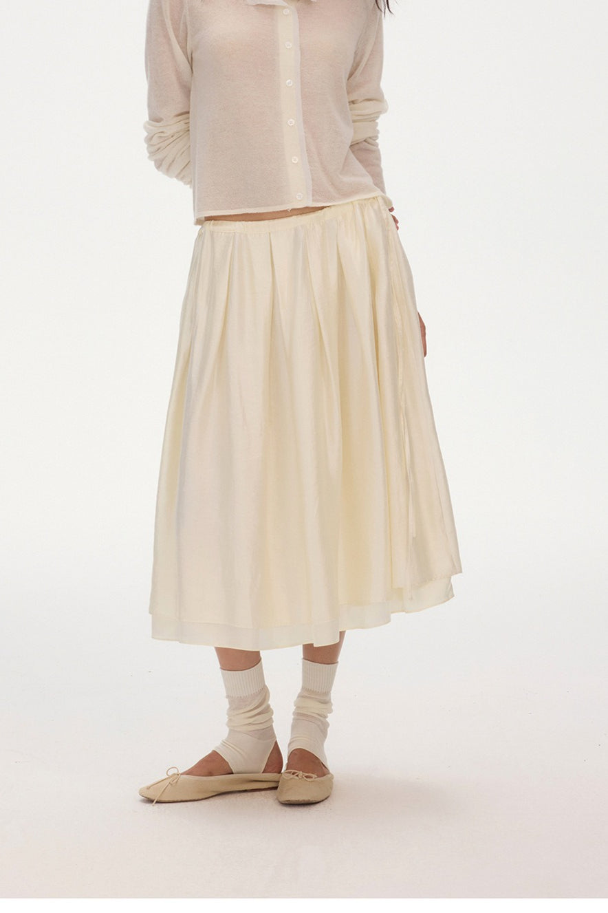 Tencel-blend multi-layered midi skirt | 2 color