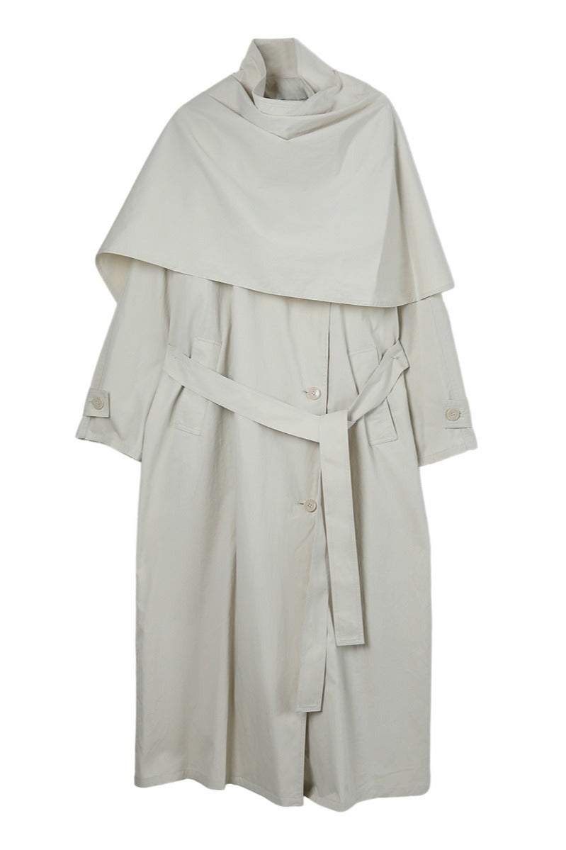 Cotton blend crinkled surface cape trench coat | 2 color