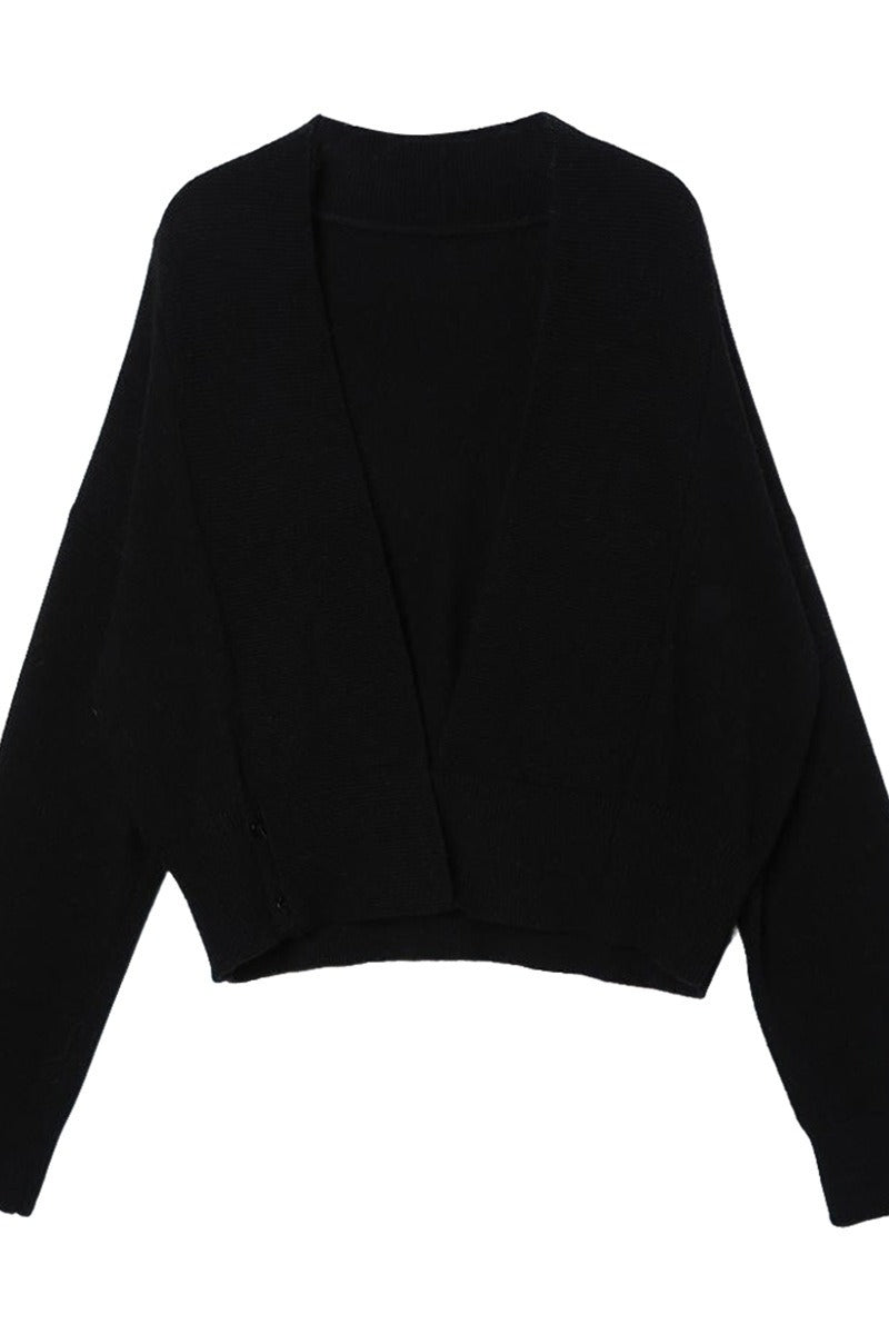 Large V-neck buttoned waist sweater | 2 color