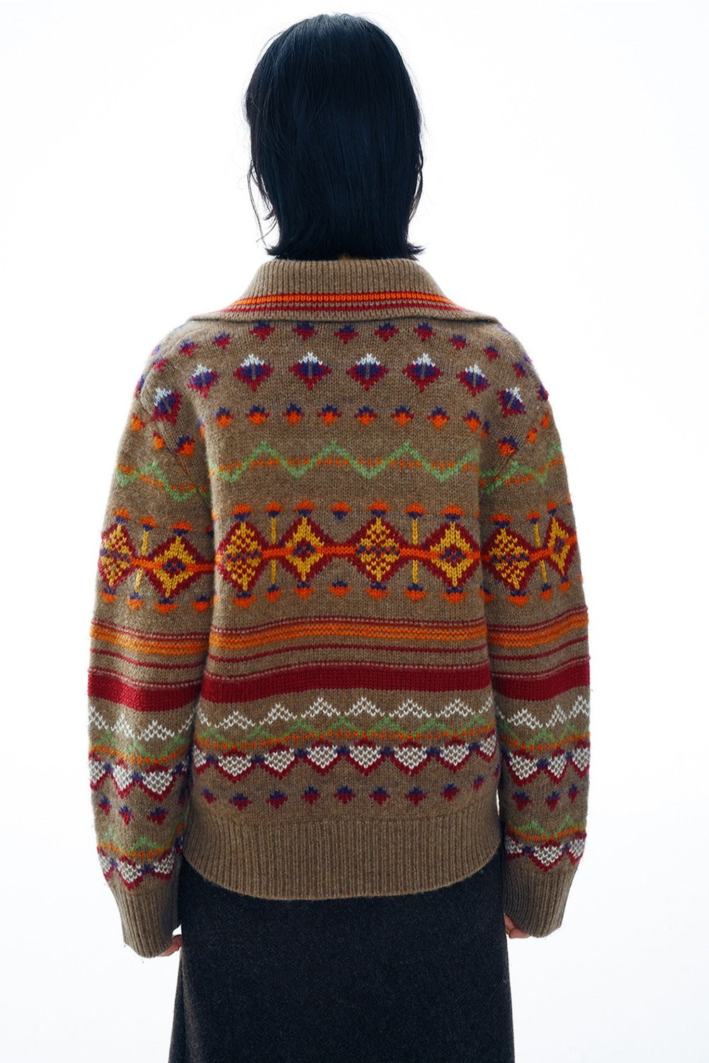 Wool retro style tie-neck collar sweater | 2 color