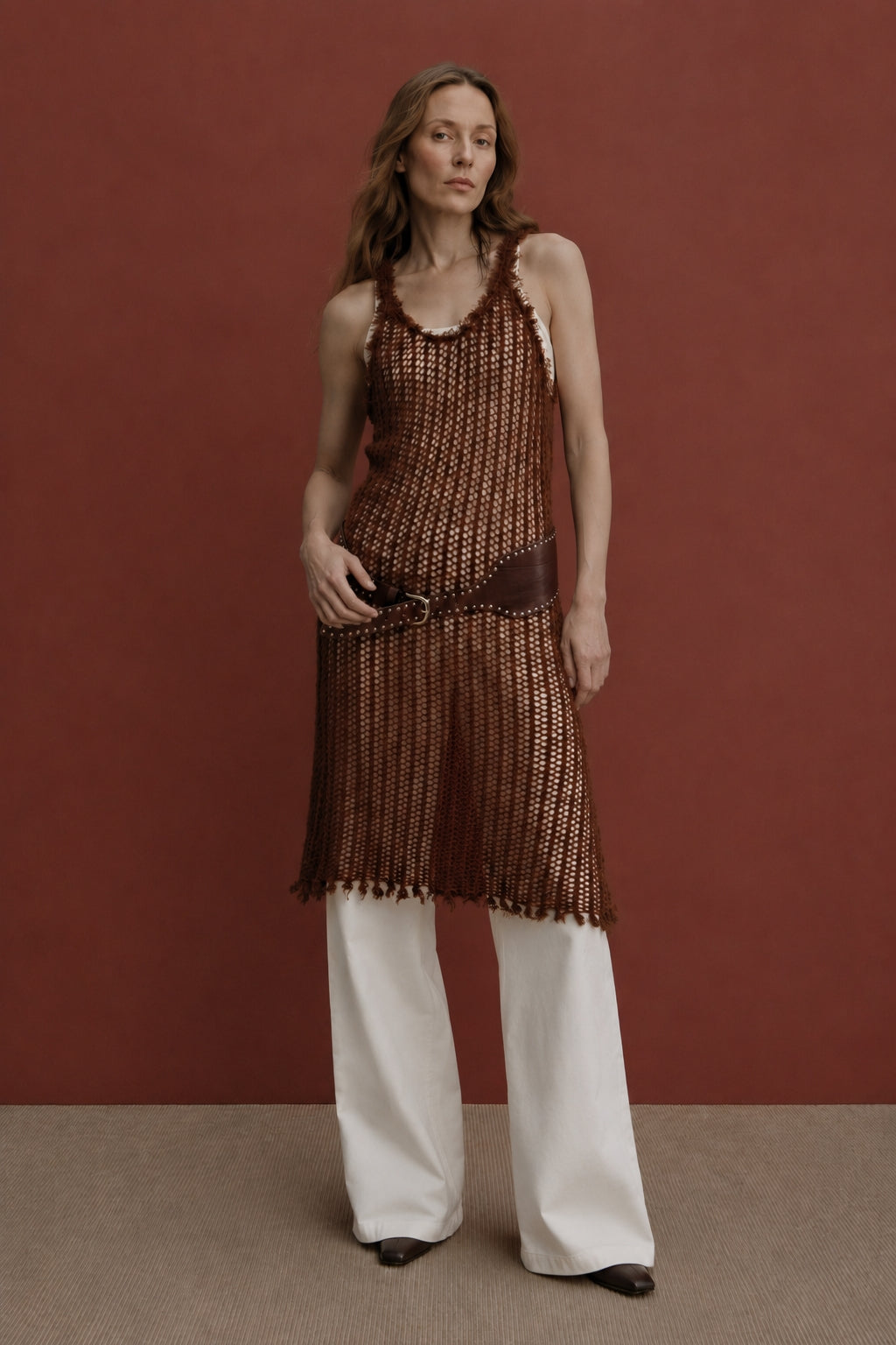 Wool-blend openwork knit dress | 3 color