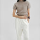 Cashmere-alpaca blend soft puffy short-sleeve sweater