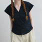 Cotton blend frying sleeve V-neck shirt | 4 color