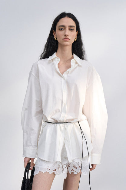 Chic and strong silhouette cotton shirt with a belt | 4 color