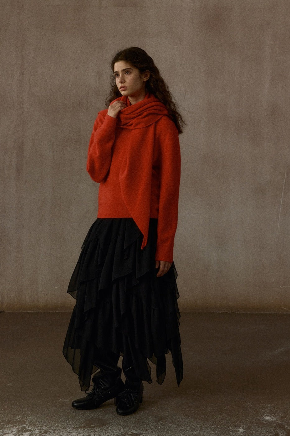 100% wool pullover sweater with a scarf | 4 color