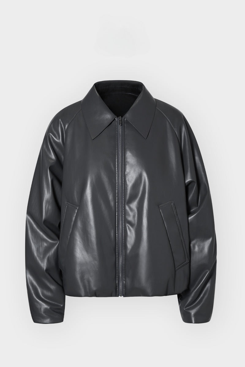 Sleek biker style padding PU jacket | 2 color