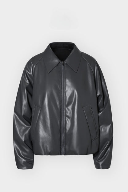 Sleek biker style padding PU jacket | 2 color