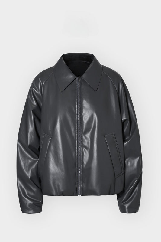 Sleek biker style padding PU jacket | 2 color