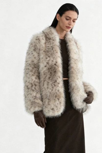 Plush leopard faux-fur boxy cut jacket