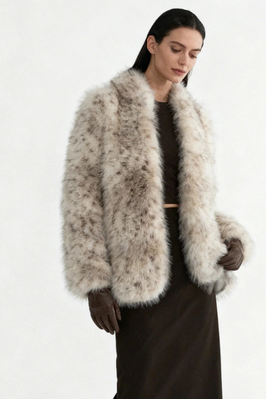Plush leopard faux-fur boxy cut jacket