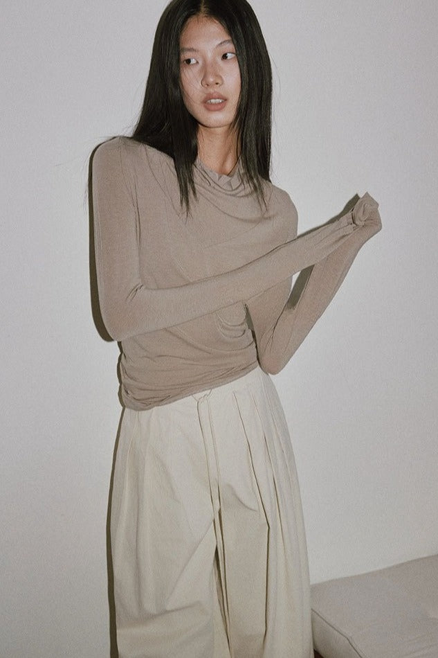 Slim elastic rib cuffs base knit t-shirt | 3 color