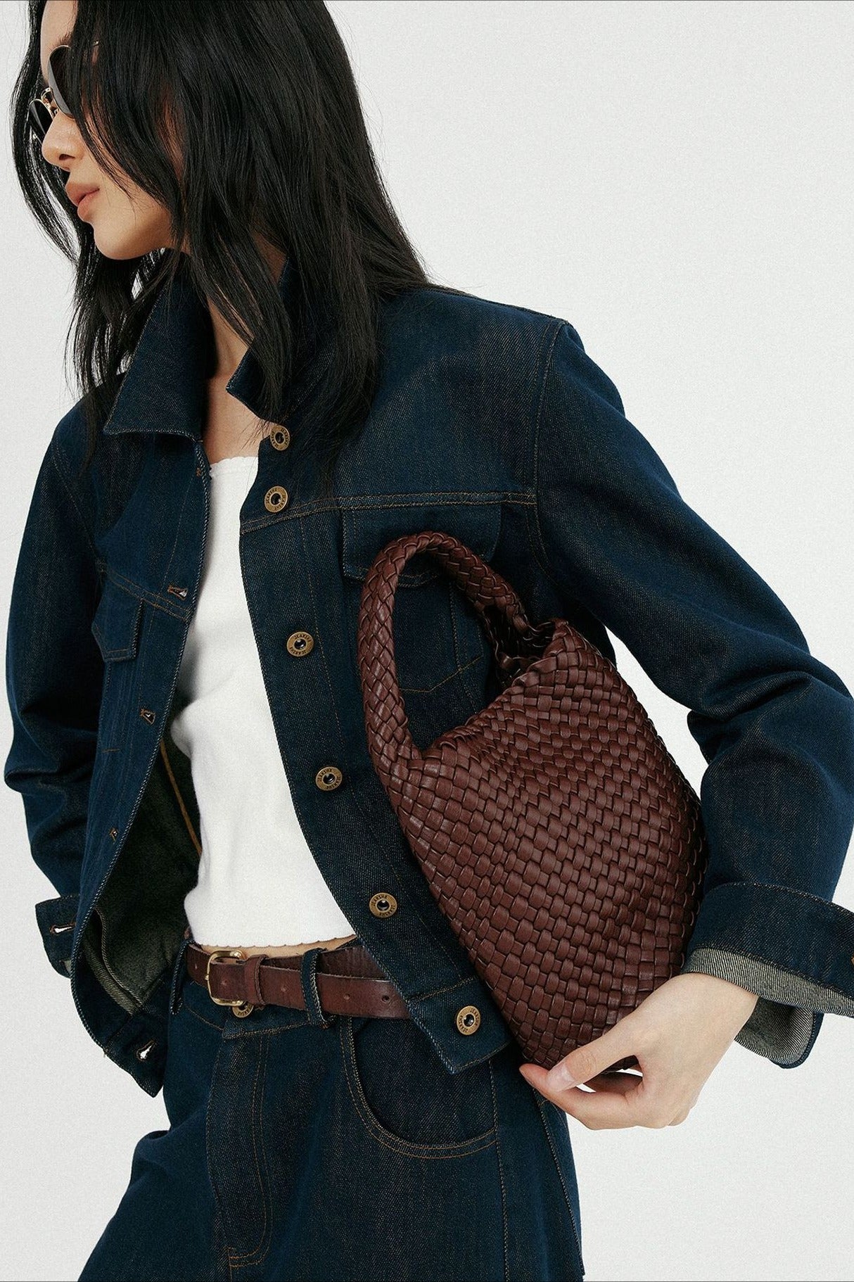 Cotton blend denim cropped jacket