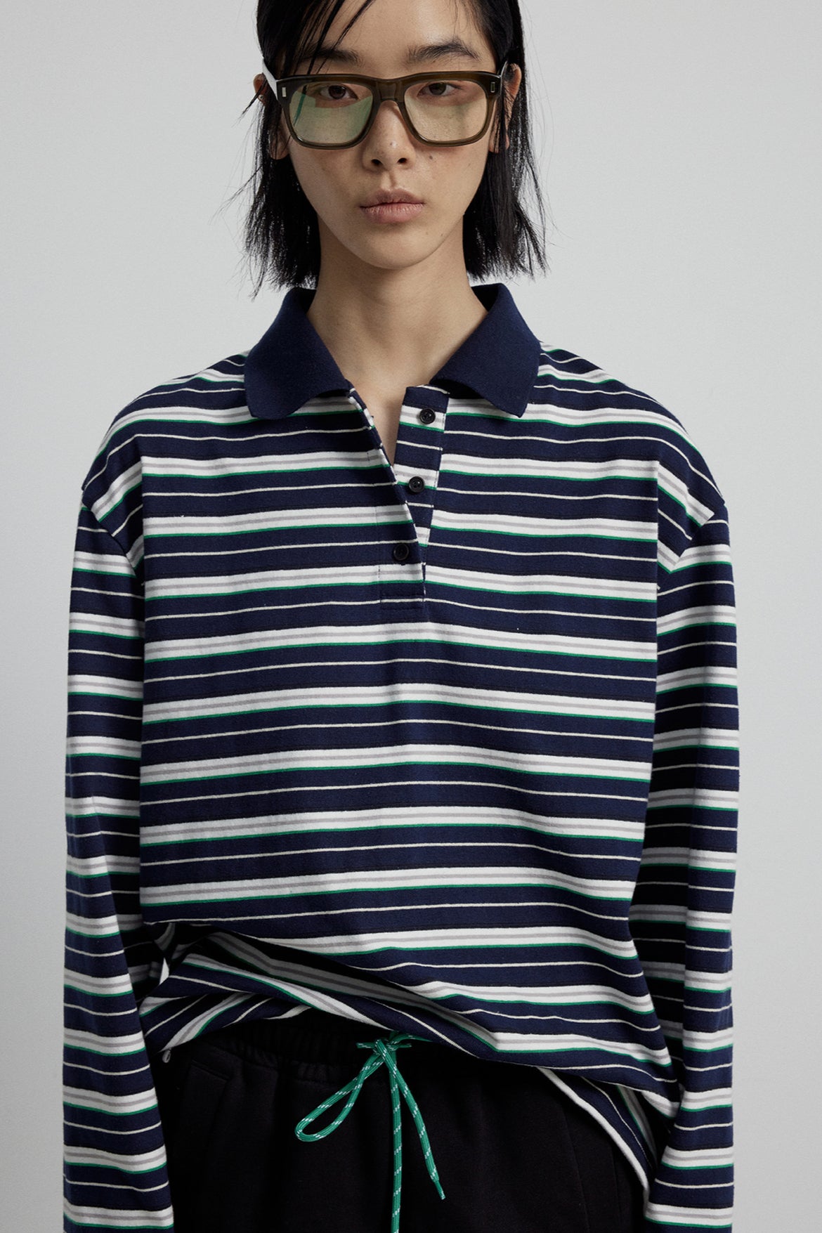 Elastic color-blocking striped polo T-shirt | 3 color