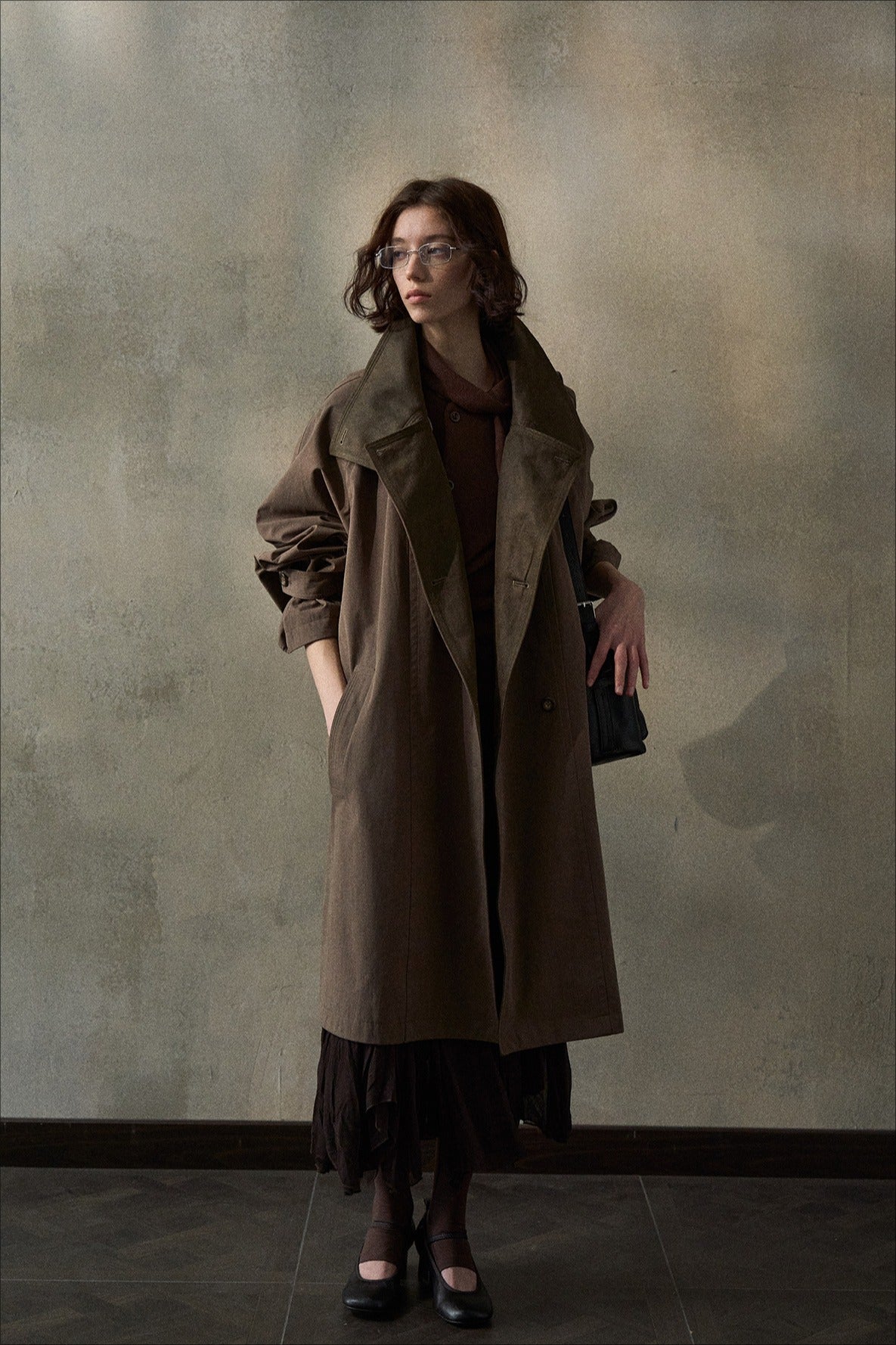 Double-sided cotton blend oversized fit large lapel trench coat | 2 color