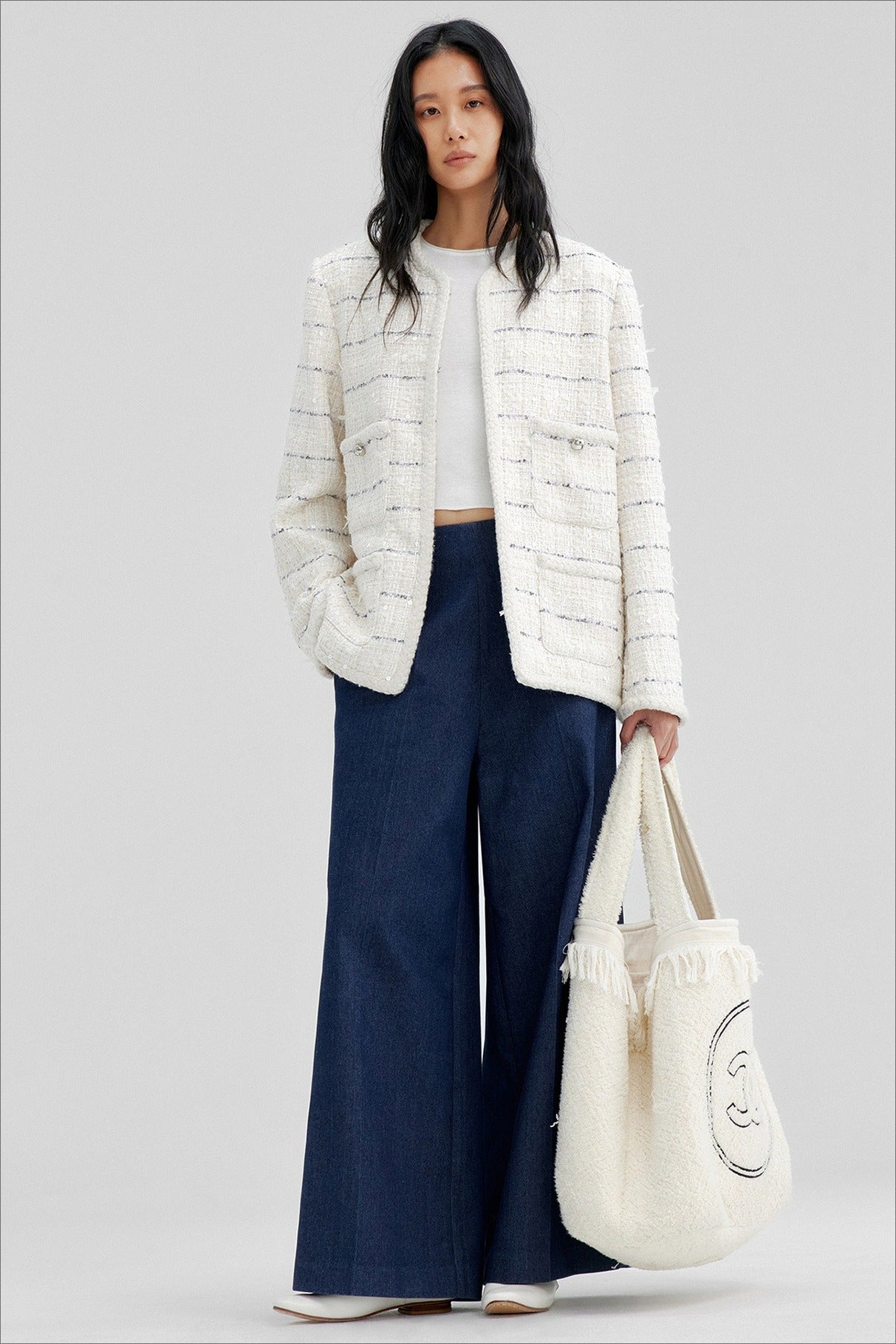 Cotton blend minimalist wide-leg jeans