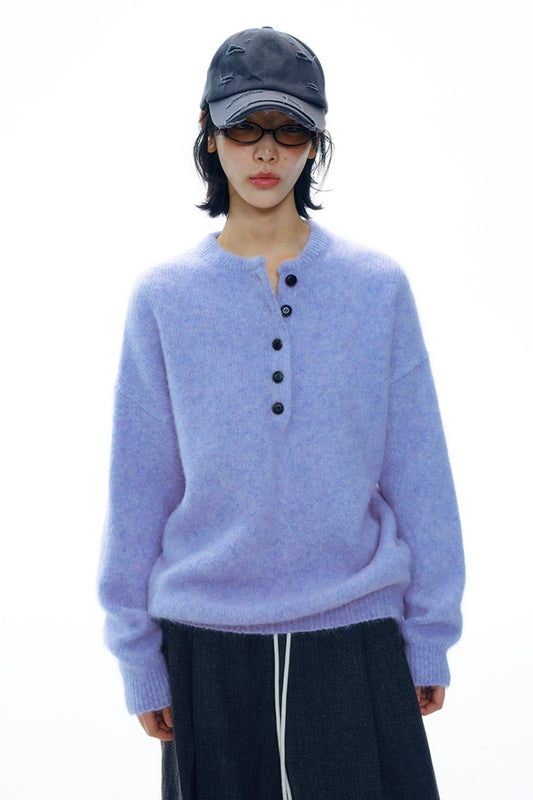 Alpaca blend henley pullover sweater | 5 color