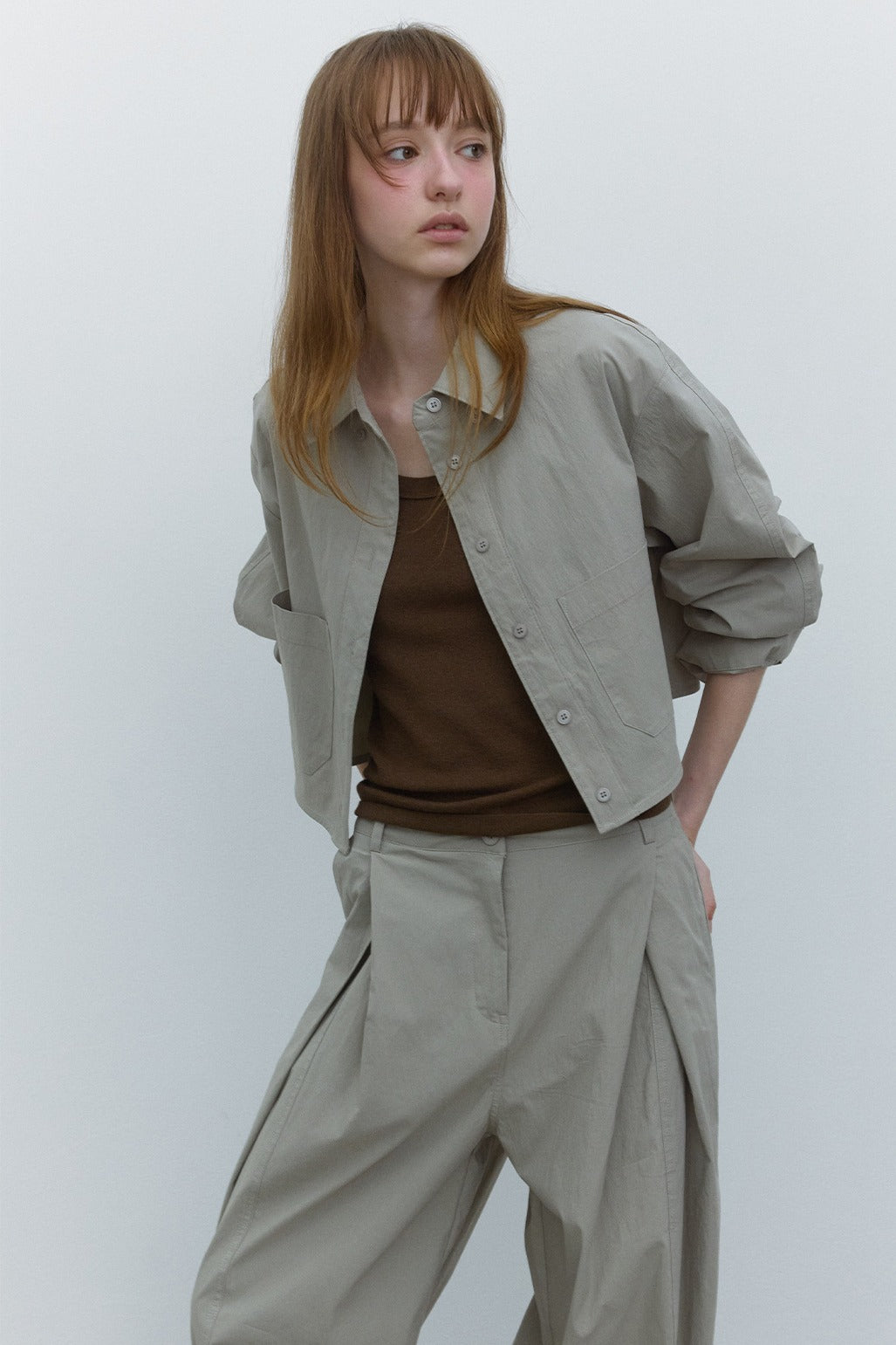 Cotton blend tactile texture cropped shirt | 3 color