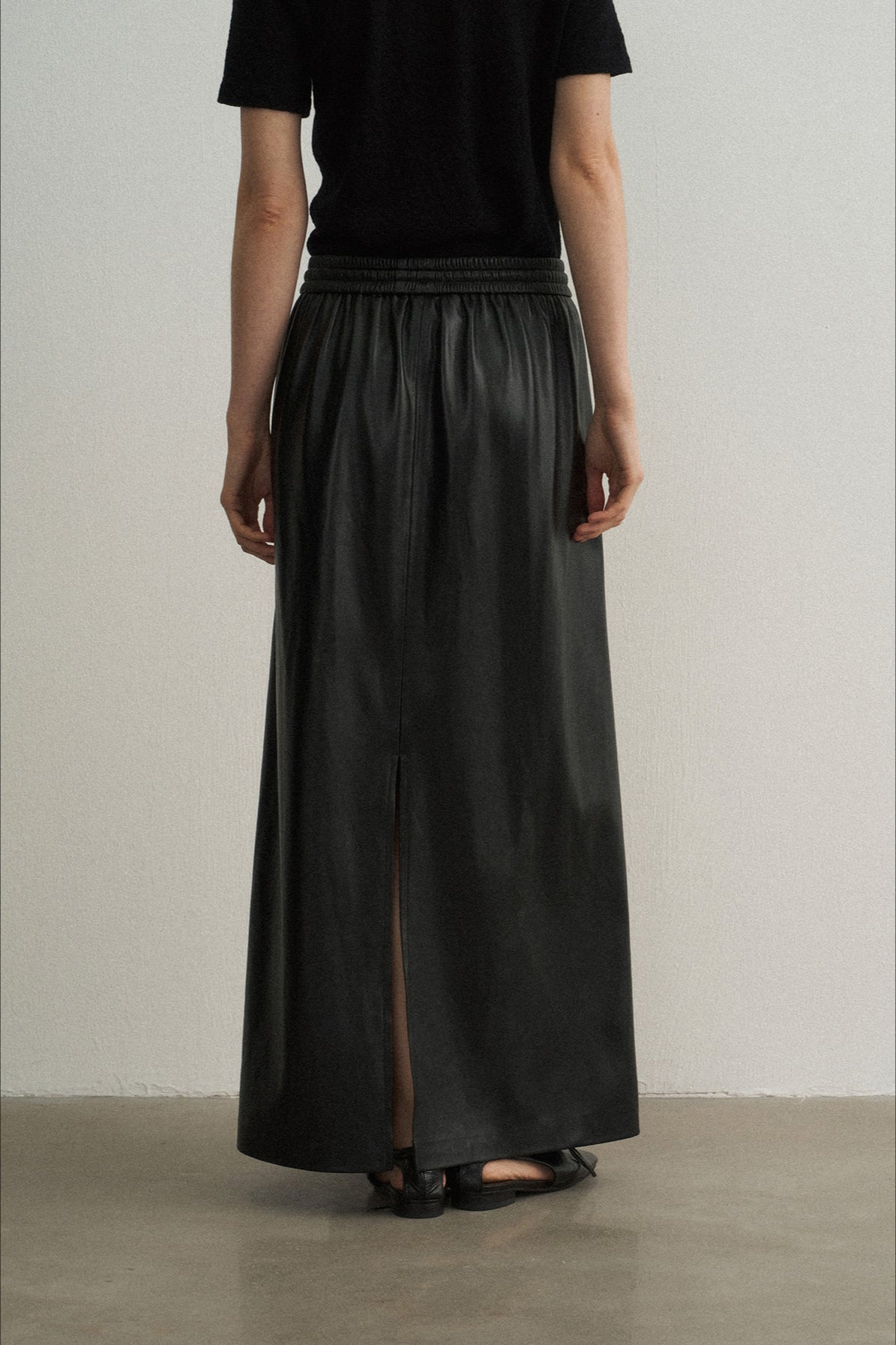 PU elastic waist back split skirt | 3 color