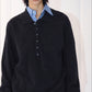 100 wool pleated placket polo sweater | 3 color