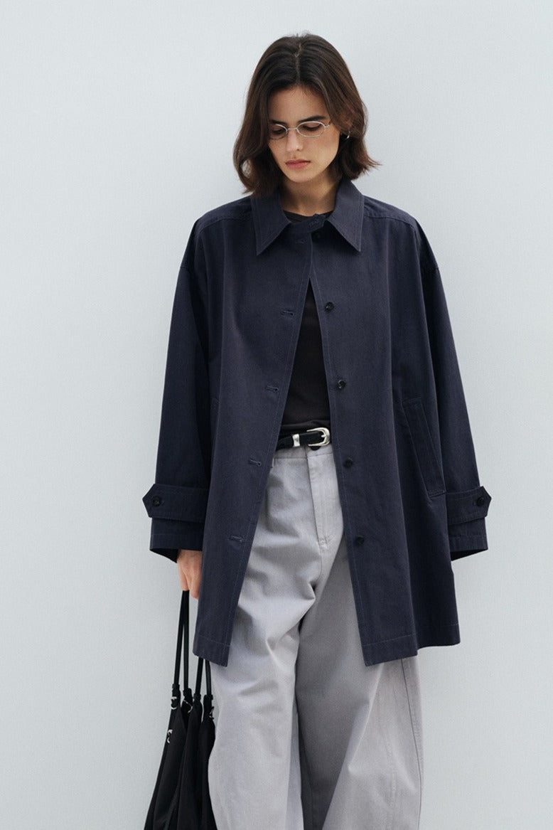 100% cotton mid-length trench coat | 2 color